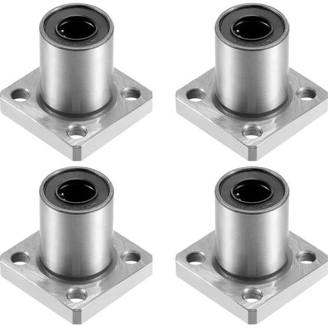 Set of 4 LMK10UU linear ball bearings with square flange, 10 mm bore, 19 mm outer diameter, 29 mm length, square flange steel cage for CNC machines and 3D printers (1/5)