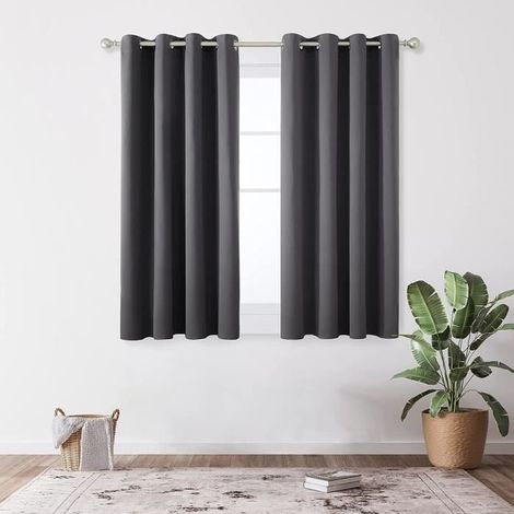 Rideaux occultants isolants, 117x137 CM (Largeur x Hauteur), Design Moderne à Oeillets, gris foncé, 2 pièces