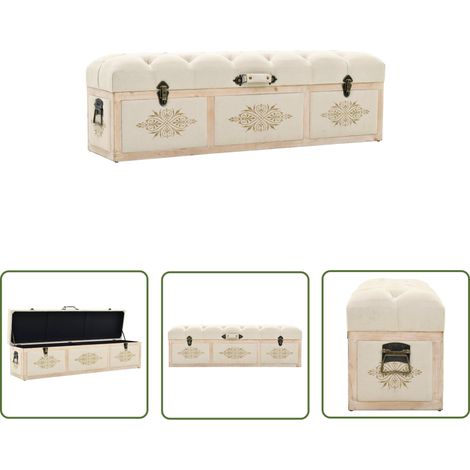 The Living Store Sitzbank mit Stauraum 110 cm Creme Massivholz Tanne und Stoff - Sitzbank - Aufbewahrungsbank - Stauraumbank - Cremefarbene Bank - Holzbank (1/5)