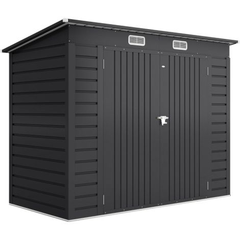 Abri de jardin gris en acier 249 x 121 x 166/183 cm, abri à outils avec portes doubles – 1 pièce, livraison sur place (1/5)