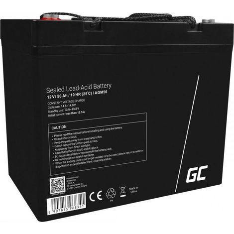 Green Cell GreenCell® Rechargeable Batterie AGM 12V 50Ah accumulateur au Gel Plomb Cycles sans Entretien VRLA Battery étanche  Photovoltaïque  Caravane Energie Solaire Batterie Voiture  Fauteuil Roula