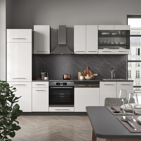 Mueble de cocina Fame-Line, Blanco brillo/antracita, 300 cm sin encimera, Vicco (1/5)