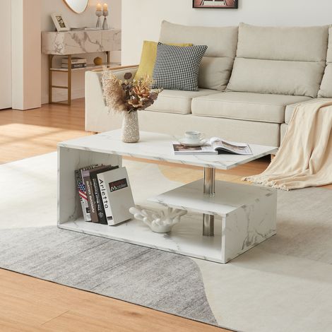 Couchtisch Haarlem 90x50x41 cm Marmoroptik, weiß [en.casa]