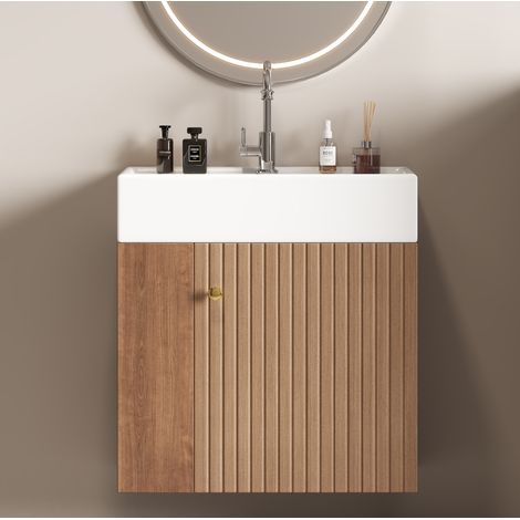 Meuble de salle de bain avec vasque 55 x 31 x 66,5 cm mural marron MDF HAVRYA (1/5)