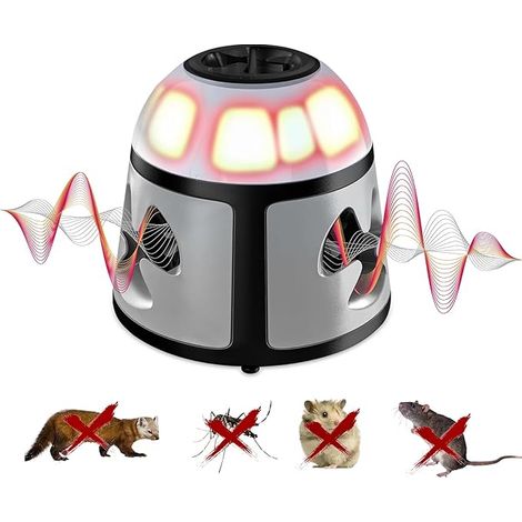 Mouse and Rat Repellent 360° Ultrasonic Device with LED Light Plug in Rodent Repellent for Indoor Protection and Anti-Pest Garden (1/5)