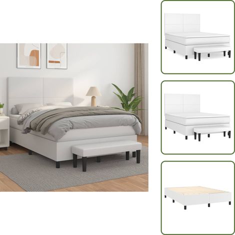 Colchón sintético - vidaXL Cama box spring con colchón cuero sintético blanco 140x200cm - Cama de muelles ensacados
