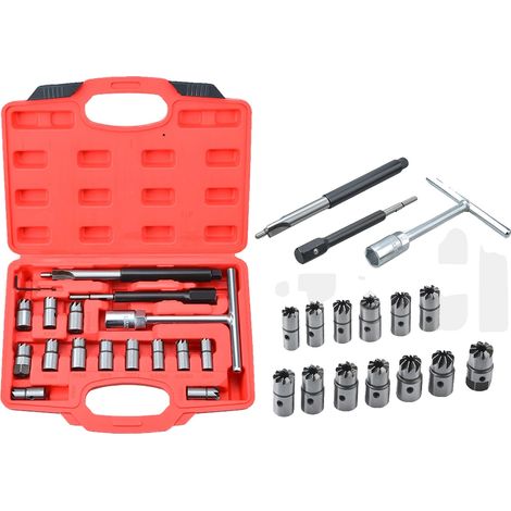 Nettoyeur de siège d'injecteur diesel, ensemble d'outils de 17 pièces, matériau en métal, coupeur plat de 17 mm, diamètre externe de 19 mm, robuste (1/5)
