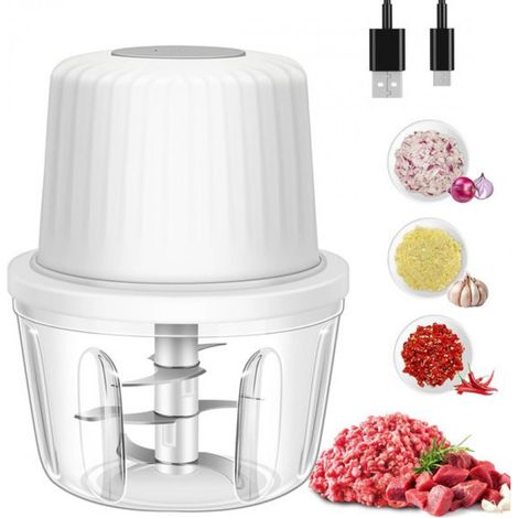 Hachoir à ail électrique 400 ml - Broyeur à ail à 6 lames, mini hachoir à légumes - Robot culinaire portable USB pour gingembre, piment et fruits (1/5)