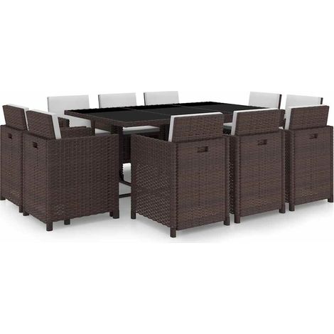 11-teiliges Gartenmöbel-Set mit Kissen, Geflochtenes Rattan, Braun (1/5)