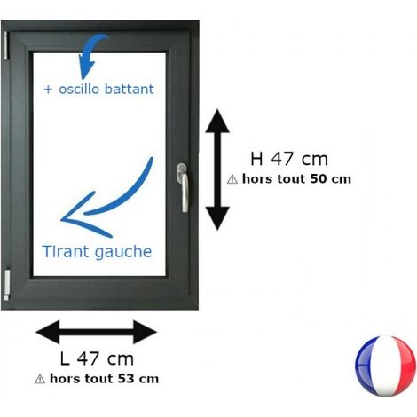Fenêtre PVC 1 vantail H 47 x L 47 cm OB anthracite pour pose en neuf - tirant gauche