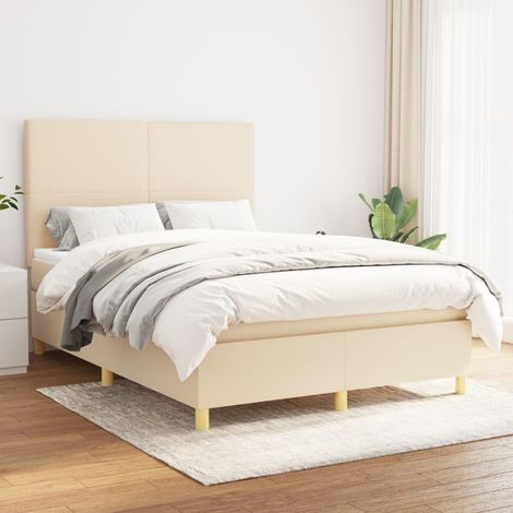 Sommier à lattes de lit avec matelas Crème 140x190 cm Tissu (1/5)