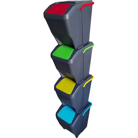 Pattumiera da cucina 4 scomparti per Raccolta Differenziata 100 Litri sottolavello Moderna elegante antracite sovrapponibili modulabili componibili contenitori rifiuti bidoni capienti cm H38xL30xP38