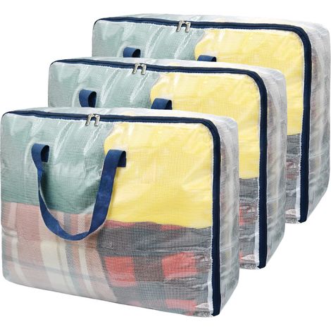 Sacs de rangement transparents à fermeture éclair, très grande capacité (75 L) – pour armoire, rangement sous le lit, lot de 3
