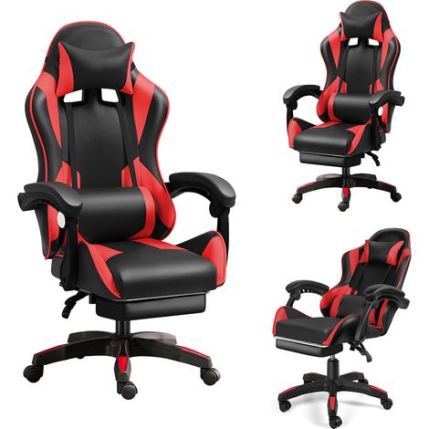 Sedia da gaming - Sedia da ufficio ergonomica - Altezza regolabile - Supporto lombare e poggiapiedi - Capacità di carico 120 kg - Nero e rosso