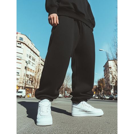 Pantaloni della tuta larghi e comodi da uomo, neri, UrbanCity, senza logo, con coulisse, taglia S (1/5)