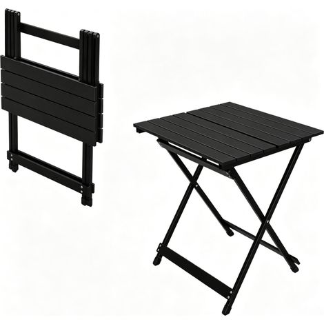 Table de camping pliante en aluminium noire, légère et compacte, avec pieds antidérapants, portable pour pique-nique, jardin, plage et marché CHICFURN (1/5)