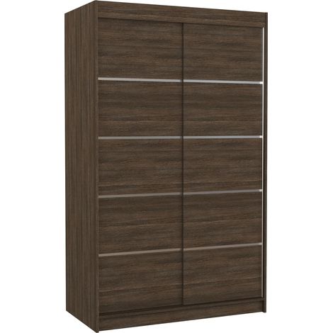 Petite armoire de chambre marron avec 2 portes coulissantes Benko 120cm (1/5)