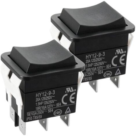 BUNTHAUS Lot de 2 interrupteurs à bascule 6 broches HY12 9 3 125/250 V, 20 A/2 PS, double interrupteur à bascule fiable pour appareils électriques (1/5)