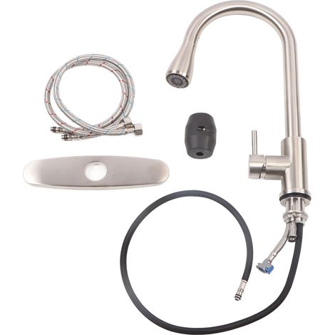Robinet de cuisine avec douchette extractible, acier inoxydable 304, trois modes, mitigeur à levier unique pour évier, buanderie et salle de bain (1/5)