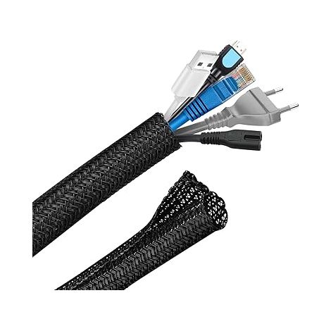Manchon de Cache Câble Réglable, Gaine Câble Tressé en Pet, Protection Gestion des Câbles pour TV, PC, USB - Diamètre 12-20 mm, Noir (1/5)