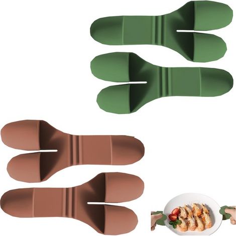 Gants de four en silicone 2 paires – Maniques résistantes à la chaleur avec prise antidérapante – Pour cuisine cuisson friture barbecue – Vert et marron (1/5)