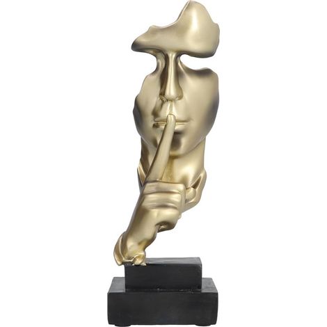 „Stille“ ist eine goldene Skulptur. Eine moderne und schlichte abstrakte Figur mit dem Titel „Schweige“ zur Dekoration von Büro oder Wohnung. (1/5)