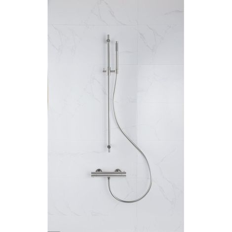 FugaFlow Eccelente Sobrado Ensemble de douche barre curseur avec douchette stick, flexible lisse et robinet de douche Inox brossé PVD (1/4)