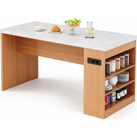 Kücheninsel 155 x 80 x 90 cm aus MDF mit LED, Steckdosen und 40-mm-Arbeitsplatte (1/5)