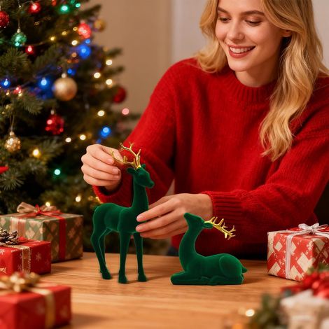 Figurines de Rennes de Noël - Figurines De Cerf avec Effet Flocké - 2 (1/4)