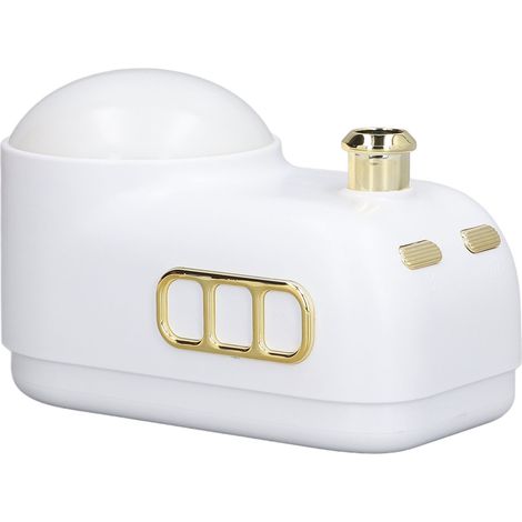 Weißer, tragbarer USB-Luftbefeuchter mit 3-stufigem Nachtlicht im Retro-Stil und 2 Vernebelungsmodi. Ideal für den Heimgebrauch. (1/5)