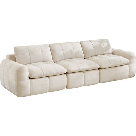 Divano modulare a 3 posti senza telaio in chenille beige con trapuntatura a quadri MODENUIT (1/5)