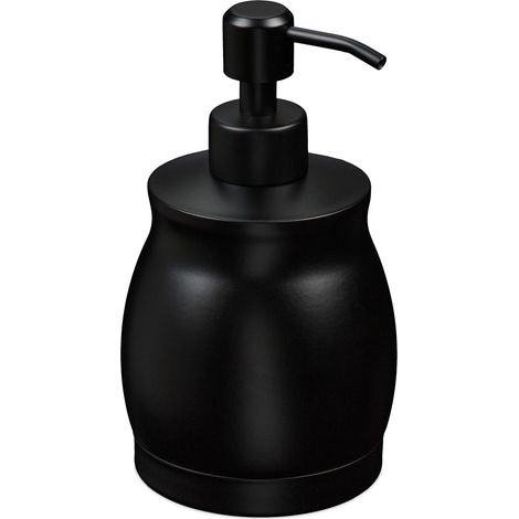 2 x soap dispensers, 390 ml, stainless steel, refillable, soap, shower gel, bathroom, kitchen, black (1/5)