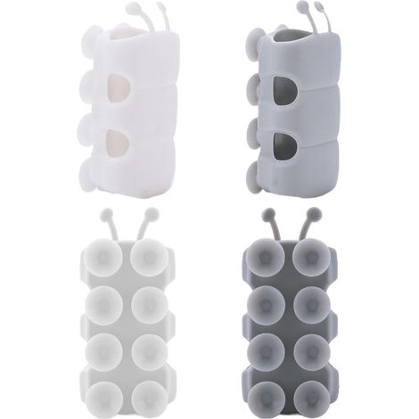 4 supports douchette ventouse TPE, étanches, lavables, 2 blancs + 2 gris, sans perçage (1/5)