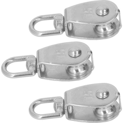 Lot de 3 poulies simples, capacité de charge 35 kg, en acier inoxydable, câble de suspension M15, roue de remorquage pour fitness (1/5)