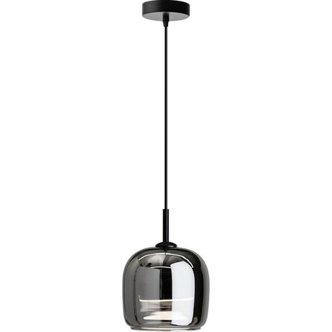 Suspension de chevet, lampe suspendue en métal noir avec abat-jour en pot, lampes à suspension en verre gris fumé, lustre LED moderne - 12 W - 3 modes de couleur, plafonniers créatifs pour salle à man (1/5)