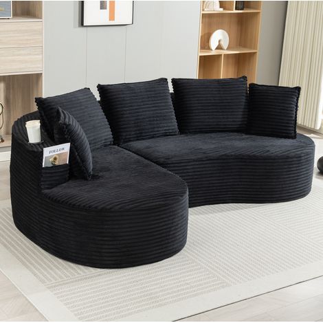 Ecksofa mit Getränkehalter, Seitentasche und Kissen, in Cordvelours schwarz (1/5)