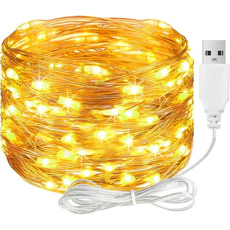 Guirlande lumineuse LED avec USB, 2M 20 LED en fil de cuivre avec connecteur, Guirlande lumineuse étanche blanc chaud pour intérieur et extérieur, Guirlande lumineuse LED pour DIY, décoration (1/5)