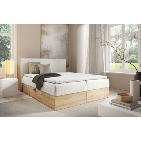 Boxspringbett Schlafzimmerbett ROLAND 200x220cm in Stoff Lincoln Creme (1/5)