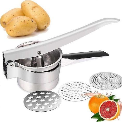 Presse-purée en acier inoxydable, avec 3 disques interchangeables, plus robuste pour purée de pommes de terre, fruits, légumes, aliments pour bébés, spaghettis. (1/4)