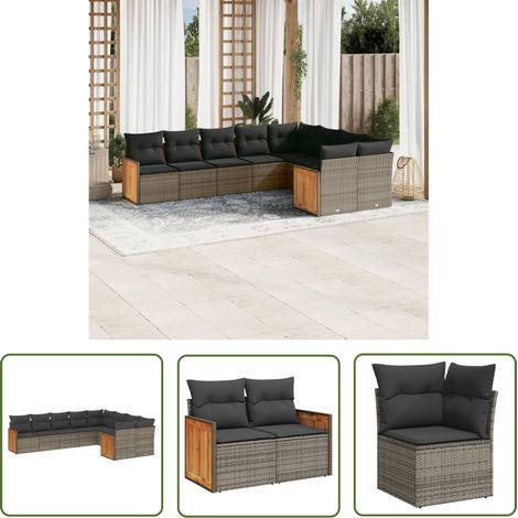 The Living Store 9-tlg. Garten-Sofagarnitur mit Kissen Grau Poly Rattan - Gartengestelle - Gartenmöbelset - Lounge Set - Rattan Möbel - Gartenlounge (1/5)