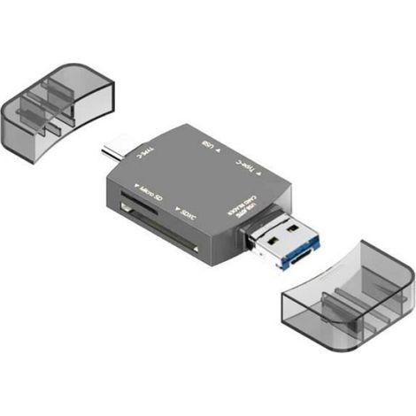 Lecteur de carte Micro SD - - OTG USB 2.0 - Adaptateur Type-C - Couleur Gris - Multifonctionnel