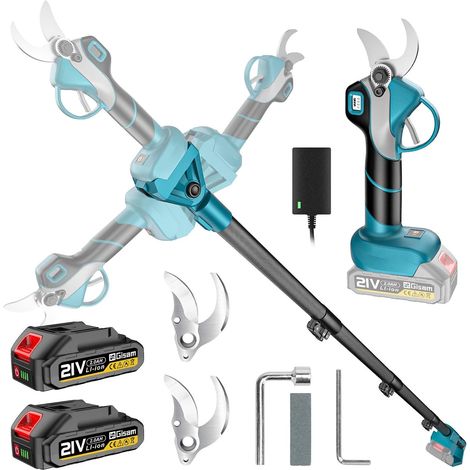 Sécateur Électrique Avec Perche, Moteur Brushless, Portée Totale 4,2 m, 2-en-1 Secateur Electrique Sans Fil avec 3 paires Lame SK5 et 2x2.0 Ah Batteries, pour Jardinage, Ferme, Arbres Fruitiers (1/5)
