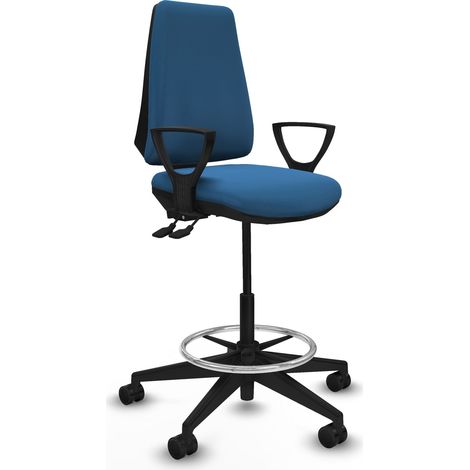 Taburete Elche AS similpiel azul claro brazos fijos base piramidal ruedas 65mm nailon