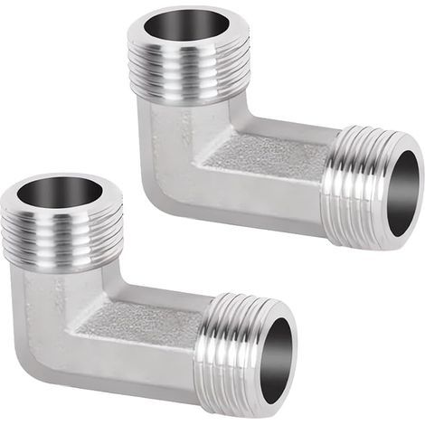 Lot de 2 raccords coudés en acier inoxydable 304 - 90° - DN15 - Coude 1/2" AG/AG - Coude à 90° - Filetage extérieur 1/2" x filetage extérieur - En acier inoxydable sanitaire (1/5)
