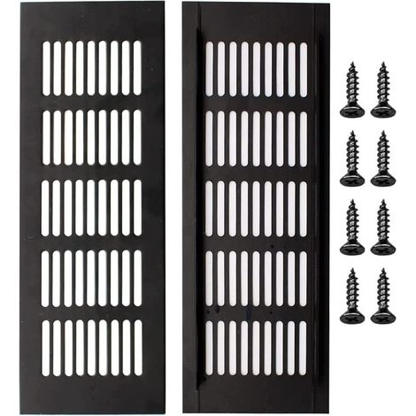 2 Pièces Grille D'Aération Extérieure Carrée 300 X 80 Mm Noir En Aluminium Pour Cabinet, Armoire, Armoire À Chaussures, Évier (1/5)