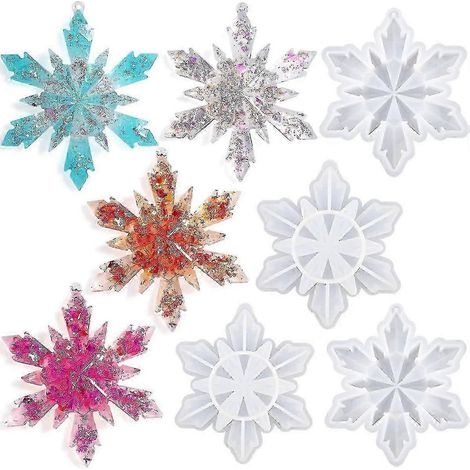 4 moules en silicone en forme de flocons de neige pour décorations de Noël et d'hiver (1/5)