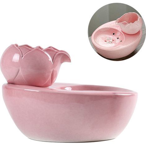 Fontaine à eau pour chat - Fontaine céramique 1,3L - Lotus vertical avec filtre automatique - Silencieuse - Pour chats et petits animaux-rose (1/5)