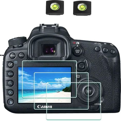 Protector de pantalla para cámara Canon EOS 6D Mark II / 7D Mark II y carcasa con zapata, protector de vidrio templado óptico de 0,3 mm, dureza 9H, antiarañazos, antiburbujas - Paquete de 3