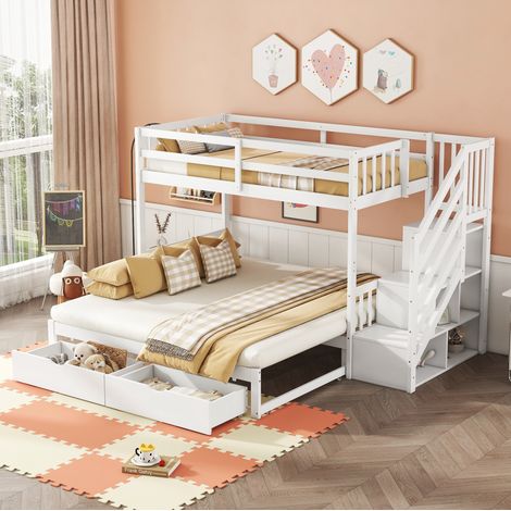 Cama Litera 90x200 Cm Cama Abatible Madera Pino Y Cajones (1/5)