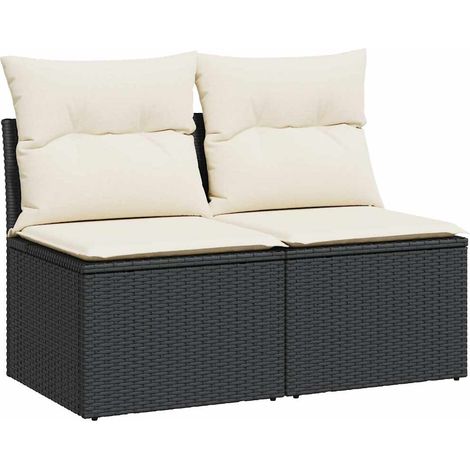 Set Divani da Giardino con Cuscini 2 pz  Salotto da Giardino Nero Polyrattan Acacia (1/5)